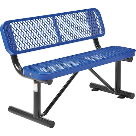 GLOBAL INDUSTRIAL 48L Outdoor Steel Bench with Backrest, Expanded Metal, Blue 695743BL